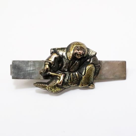 Picture of Vintage Japanese Sterling Silver Shakudo Menuki Tie Clip with Animalistic Warrior
