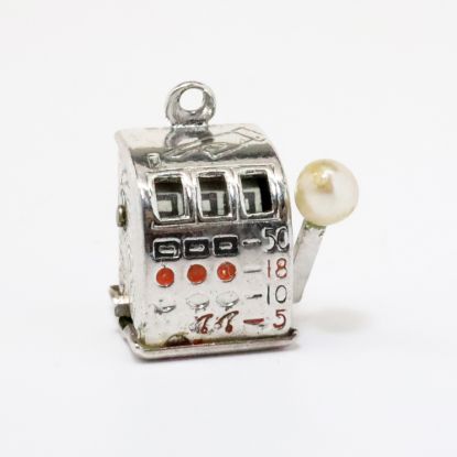 Picture of Vintage Sterling Silver & Enamel Mechanical Slot Machine Charm