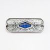 Picture of Art Deco Rhodium Filigree Bar Brooch with Blue Czech Glass & Enameled Flowers