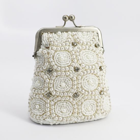 Picture of David Jeffrey Coin Purse with White Beads, Pearls & Crystals