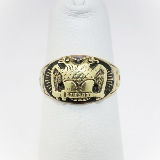 Picture of Vintage 14k Yellow Gold & Enamel 32nd Degree Freemason's Pinky Ring