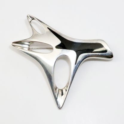 Picture of Vintage Mid Century Modernist Sterling Silver & Black Enamel Brooch #323 by Henning Koppel for Georg Jensen