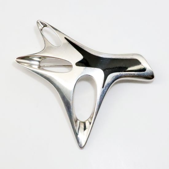 Picture of Vintage Mid Century Modernist Sterling Silver & Black Enamel Brooch #323 by Henning Koppel for Georg Jensen