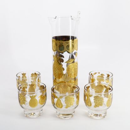 Picture of Vintage Mid Century Culver 'Florentine' Fruit Cocktail Glasses, Pitcher & Stirrer Set