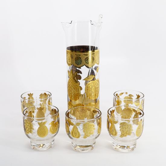 Picture of Vintage Mid Century Culver 'Florentine' Fruit Cocktail Glasses, Pitcher & Stirrer Set