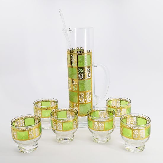 Picture of Vintage Mid Century Culver 'Prado Green' 8-Piece Cocktail Set
