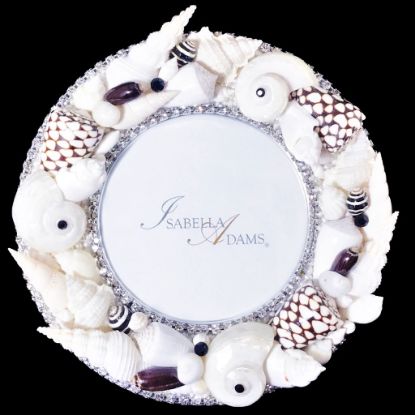 Picture of Isabella Adams 6" Round Black, Brown, & White Shell Frame With Clear Crystals
