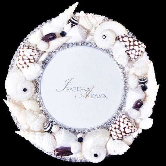 Picture of Isabella Adams 6" Round Black, Brown, & White Shell Frame With Clear Crystals