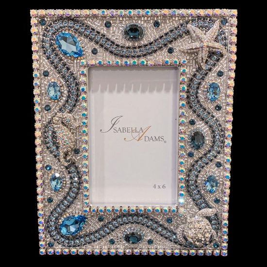 Picture of Isabella Adams 4x6" Aquamarine & Sapphire Crystal Frame With Sea Creatures