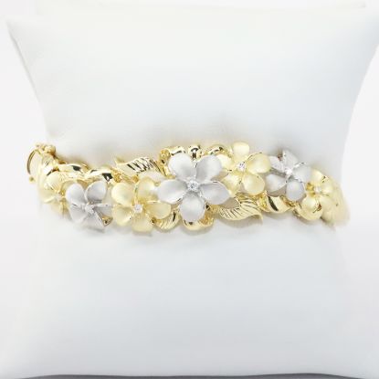 Picture of 14k Two Tone Gold Diamond Flower Bangle Bracelet 