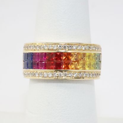 Picture of 14k Yellow Gold Multi Colored Sapphires & Diamond Ring 