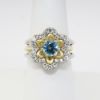 Picture of 18k Two Tone Gold Aquamarine & Diamond Flower Ring 