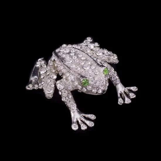 Picture of Isabella Adams - Rivet The Frog Paperweight with Clear & Peridot Swarovski Crystals.