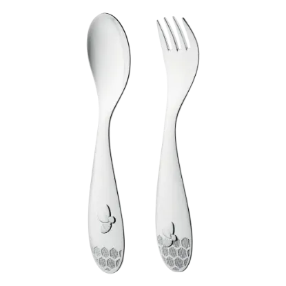 Picture of Christofle "Beebee" Silver Plated 2 Piece Baby Spoon and Fork Set