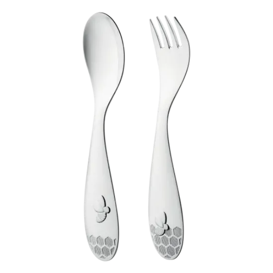 Picture of Christofle "Beebee" Silver Plated 2 Piece Baby Spoon and Fork Set
