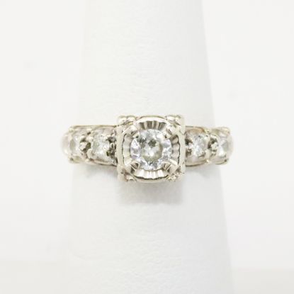 Picture of Vintage 1950's 14k White Gold & Transitional Cut Diamond Engagement Ring