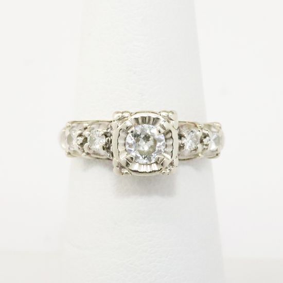 Picture of Vintage 1950's 14k White Gold & Transitional Cut Diamond Engagement Ring