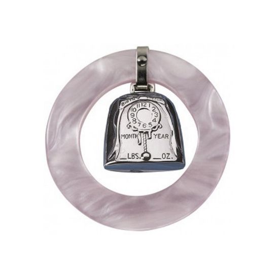 Picture of Birth Record Pink Rattle Round Has Place For Birth Information 2.5" by Salisbury Silversmiths 