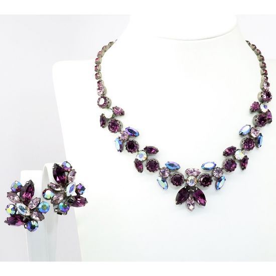 Picture of Vintage Signed Regency Purple & Aurora Borealis Rhinestone Necklace & Earring Set
