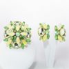 Picture of Vintage Alice Caviness Green & Yellow Rhinestone, Glass Cabochon & Givre Glass Brooch & Earring Set