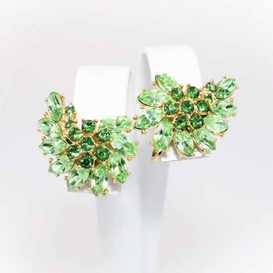Picture of Vintage Crown Trifari Green Rhinestone Clip-On Earrings