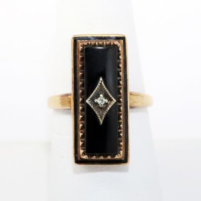 Picture of Antique 10k Yellow Gold, Black Enamel & Onyx Ring with Diamond Accent