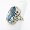 Picture of Antique Art Deco Era 14k White Gold Filigree & Blue Synthetic Spinel Ring with Gray Seed Pearl Accents