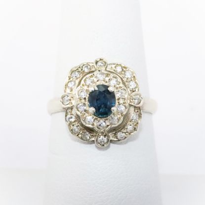 Picture of Antique 14k White Gold & Blue Sapphire Ring with Double Diamond Halo