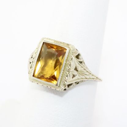 Picture of Antique Art Deco Era 14k White Gold Filigree & Citrine Ring