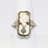 Picture of Antique Art Deco 14k White Gold Filigree Flip Ring, Cameo on One Side, Synthetic Emeralds on the Other