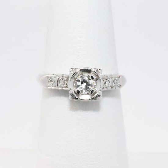 Picture of Vintage 14k White Gold & Old European Cut Diamond Engagement Ring