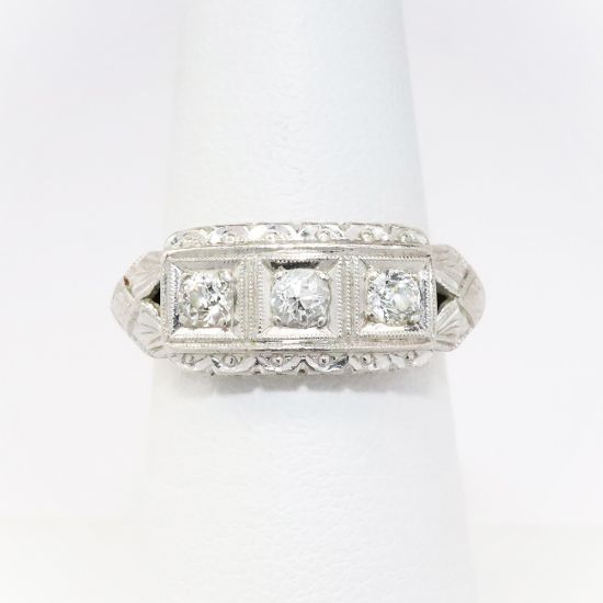 Picture of Antique Art Deco Era Platinum & Triple Diamond Ring