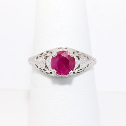 Picture of Antique Art Deco 10k White Gold Filigree & Ruby Solitaire Ring