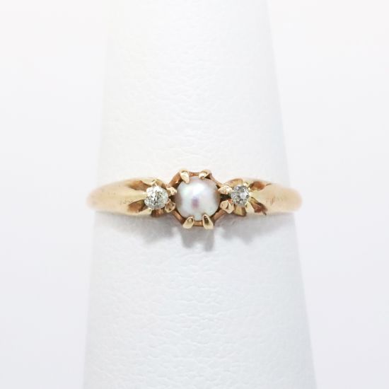 Picture of Antique 10k Gold & Seed Pearl Ring with Old Cut Diamond Accents