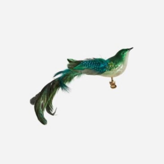 Picture of One Hundred 80 Degrees  Green Glass & Feather Bird clip on Ornament 