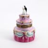 Picture of Limoges Porcelain Wedding Cake Trinket Box with Bride & Groom Cake Toppers & Surprise Engagement Ring Inside 
