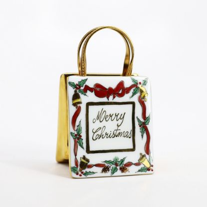 Picture of Limoges Porcelain 'Merry Christmas' Gift Bag Trinket Box with Surprise Present Inside