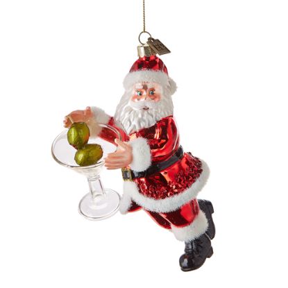 Picture of 'Just One Drink' Santa with Martini Blown Glass Ornament