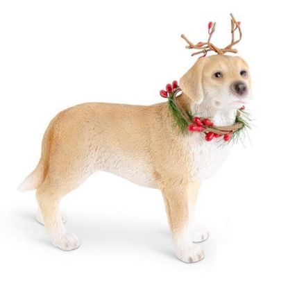 Picture of Standing Christmas Dog with Antlers & Wreath Figurine