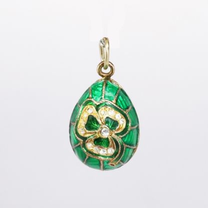 Picture of Vintage Gilt Sterling Silver, Green Guilloche Enamel & Rhinestone Irish Themed Fabergé Style Egg Pendant/Charm 