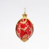 Picture of Vintage Gilt Sterling Silver, Red Guilloche Enamel & Rhinestone Fabergé Style Egg Pendant with Flower Basket Inside