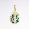 Picture of Vintage Gilt Sterling Silver, Green Enamel & Rhinestone Fabergé Style Egg Pendant/Charm with Angel Inside