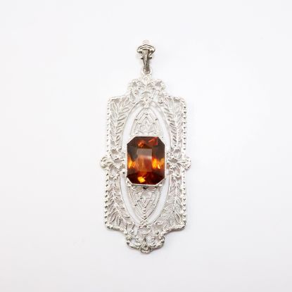 Picture of Antique Art Deco Era 14k White Gold Filigree & Citrine Pendant