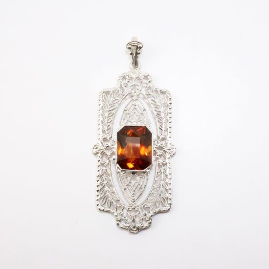 Picture of Antique Art Deco Era 14k White Gold Filigree & Citrine Pendant