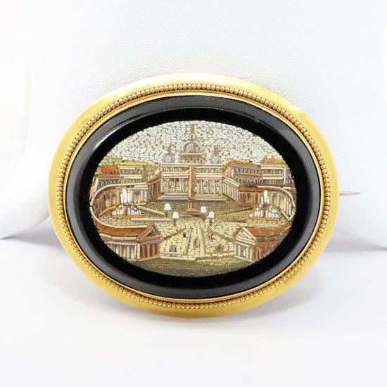 Picture of Antique Victorian Grand Tour 18k Gold Micro Mosaic Brooch of the Vatican
