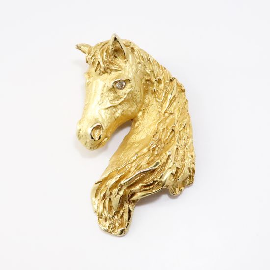 Picture of Vintage Erwin Pearl Gold Tone Horse Brooch with Rhinestone Eyes