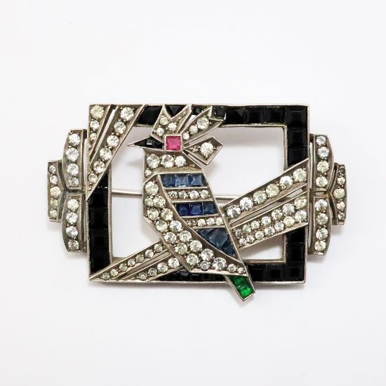 Picture of Antique Art Deco French Sterling Silver & Rhinestone Bird Brooch