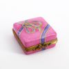 Picture of Limoges Porcelain Pink Gift with Purple Ribbon Trinket Box with Surprise Chocolates Inside  
