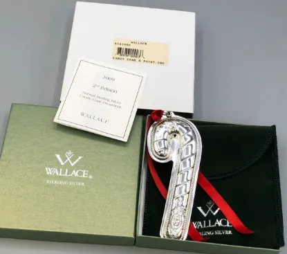 Picture of 2004 Silver Plate Christmas Train Candy Cane Ornament by Wallace, with original box