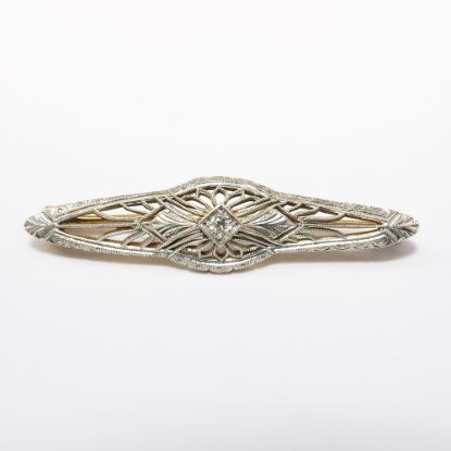 Picture of 14k Two Tone Gold Edwardian Filigree Diamond Pin 